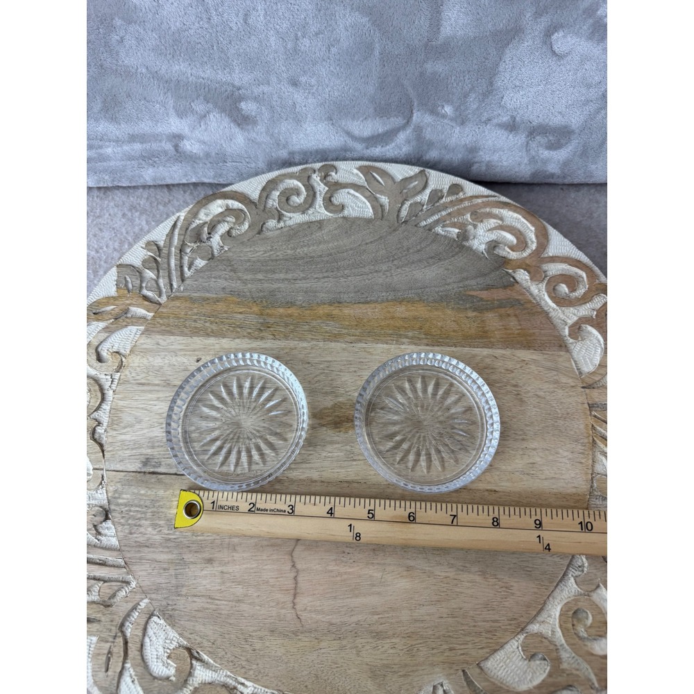 Vintage Cut Glass Coasters Set of 2 Clear Sunburst Starburst Pattern 3 Inch